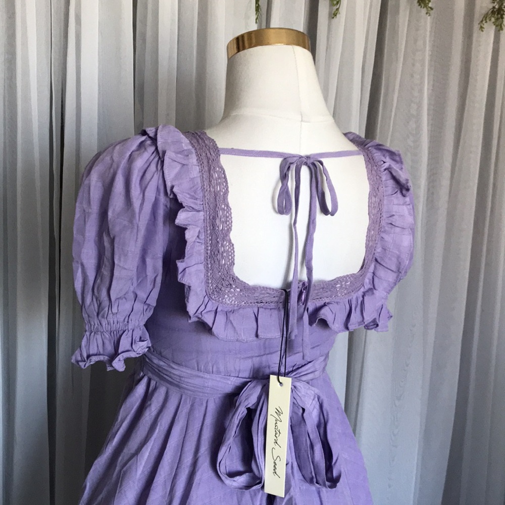 Lavender Ruffle Trim Mini Dress with Pockets - Picture 6 of 6